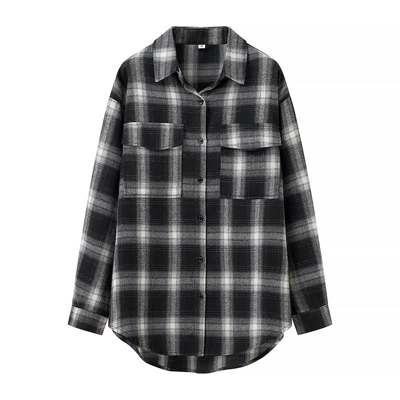 Kvinders flannel skjorte med ternet mønster og brystlommer Stilla