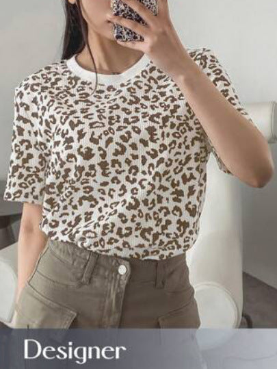 Dame afslappet T-shirt med struktureret leopardmønster Stilla