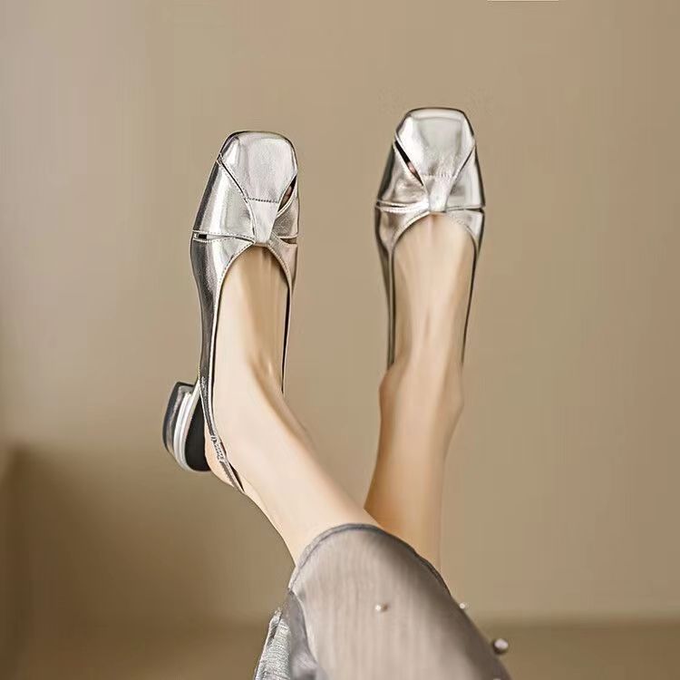 Dame elegante Slingback Mules med firkantet spids og metalliske accenter Stilla