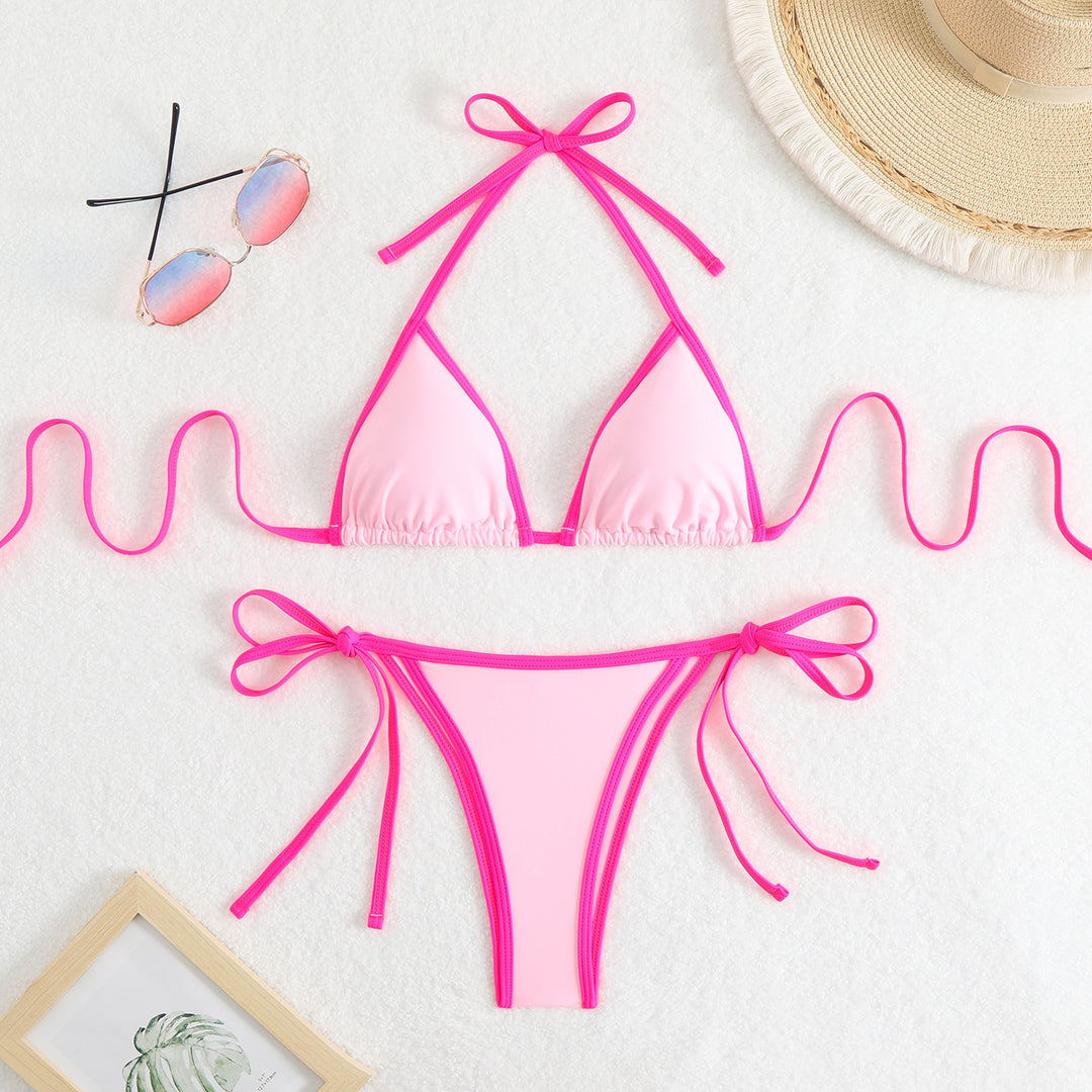 Dame Triangel-Bikini-Sæt med justerbare bånd og kontrastdesign Stilla