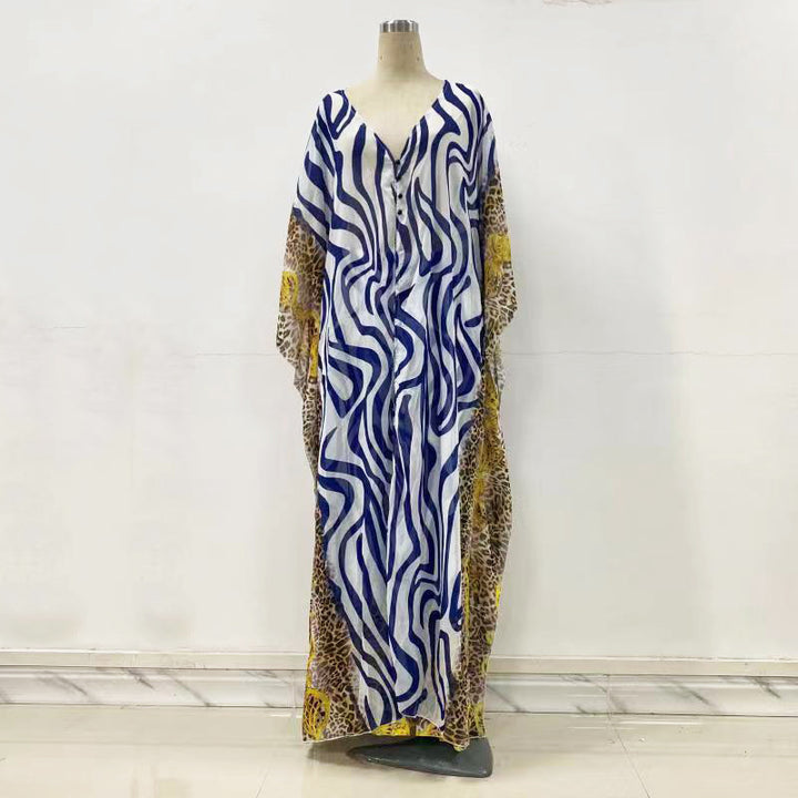 Dame Maxi-kjole med unikt mønster og elegant V-hals design Stilla