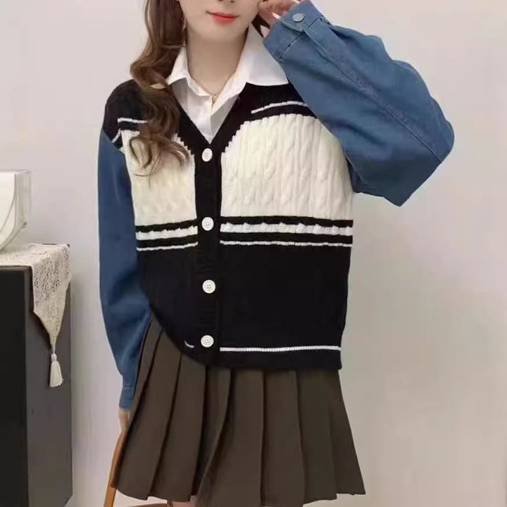 Kvinders Fashion Cardigan med Denim ærmer Stilla