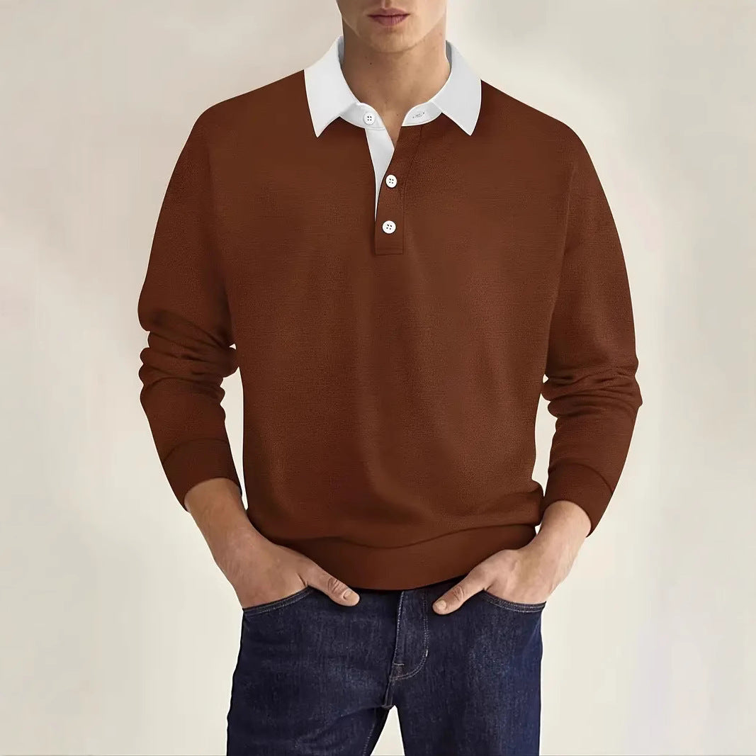 Herrer Langærmet Polo T-shirt med struktureret stof og kontrastkrave Stilla