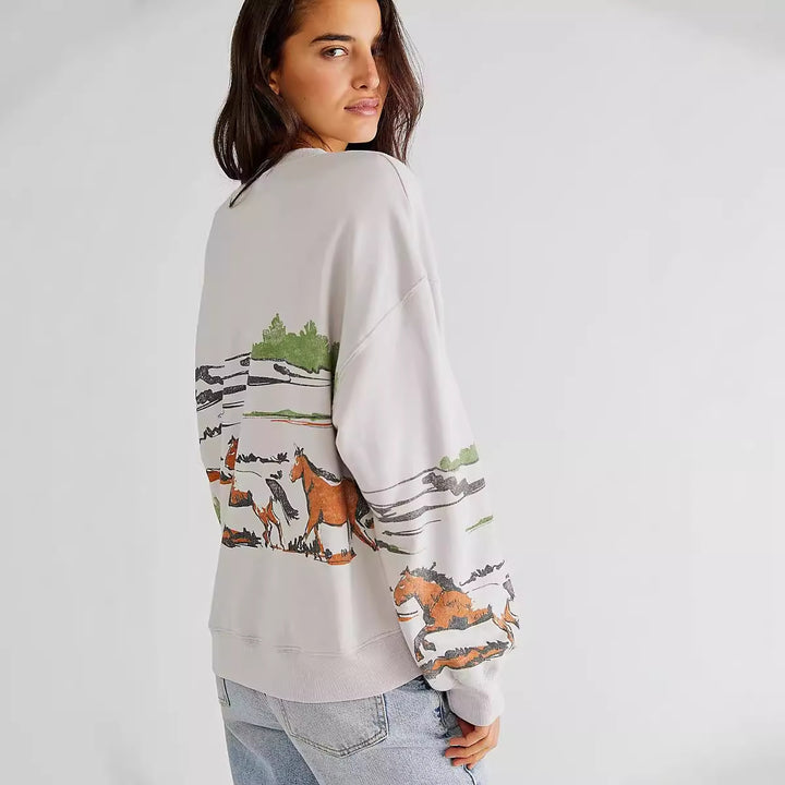 Dame afslappet sweatshirt med kreative dyremotiver Stilla