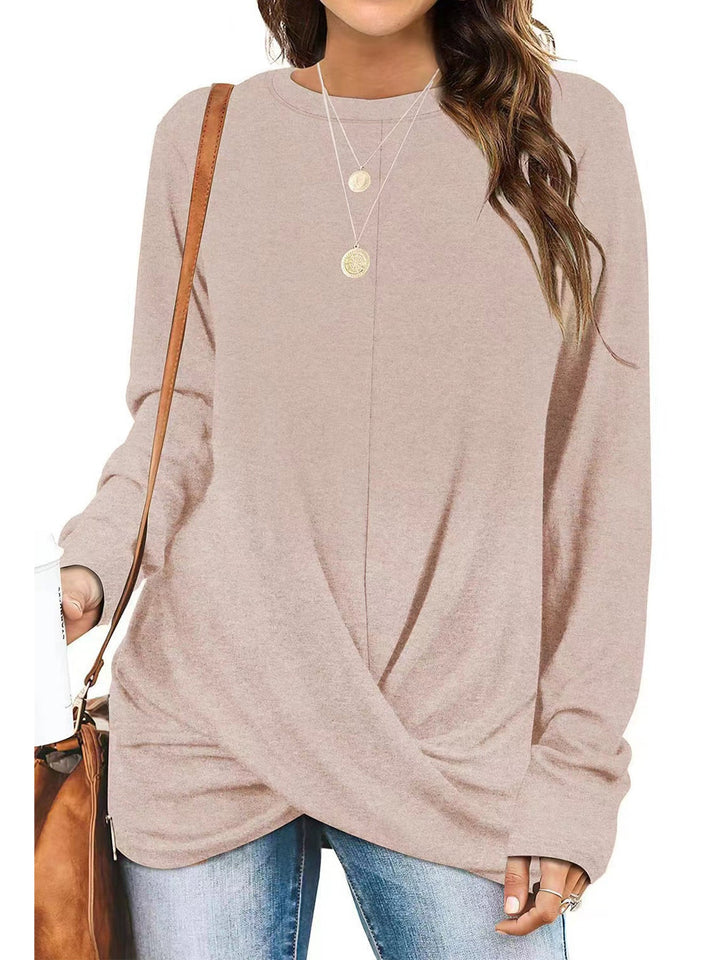 Stilla | Trendy Rund Hals Lange Ærmer Twist Strik Bluse