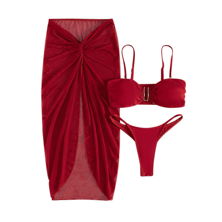 Dame Bikini-sæt med stilfuldt knude-design og elegant indpakningsskørt Skovae