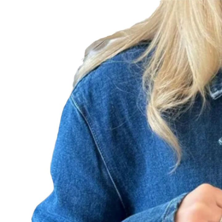 Dame denim jakke med dekorative sløjfer og praktiske lommer