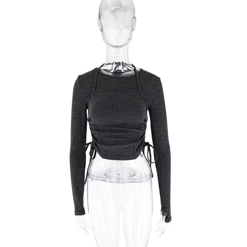 Dame Langærmet Crop-Top med justerbar snor Skovae