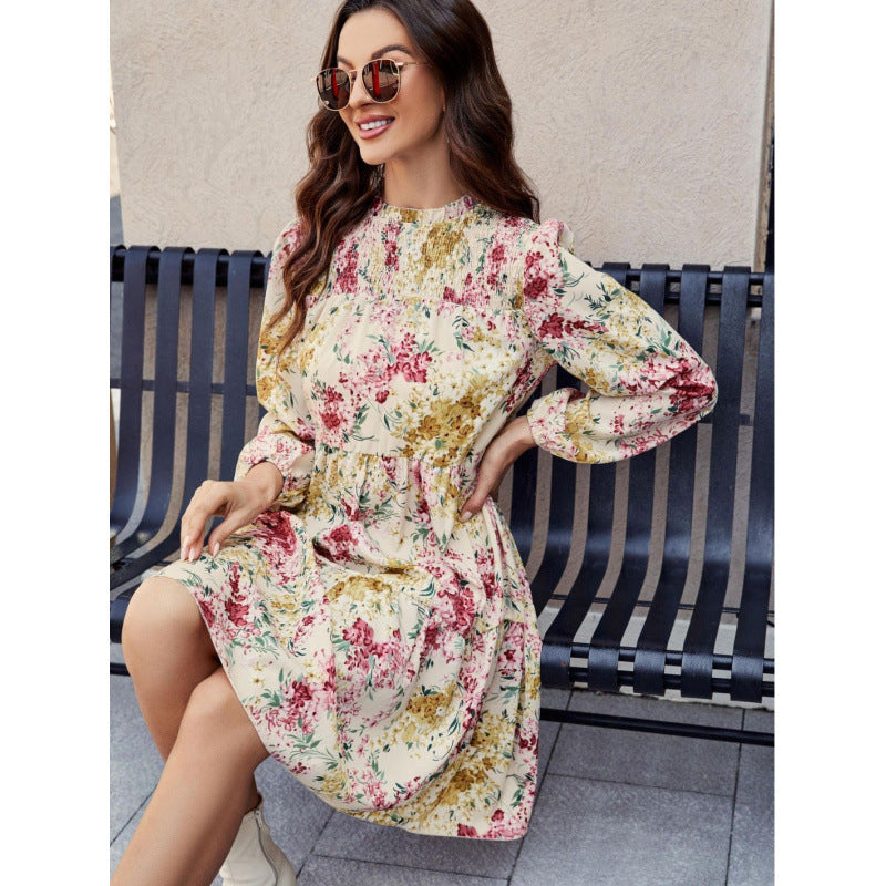 Dame Floral Print A-linje Kjole med lange ærmer Stilla