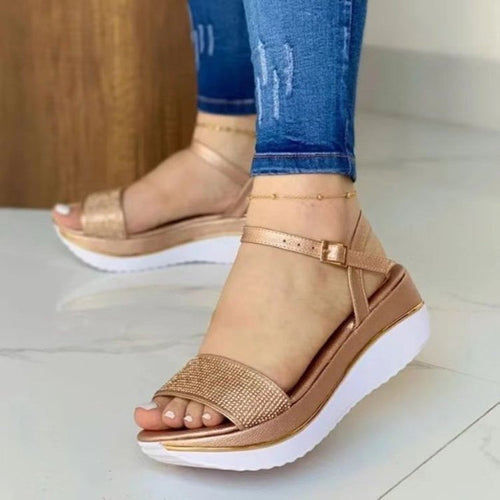 Dame Glamourøse Plateau-sandaler med glitrende strassdekorationer og justerbar rem Stilla