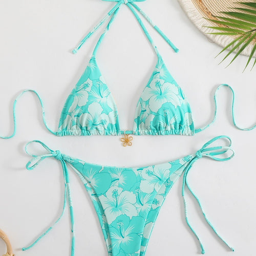 Dame Triangel-Bikini med blomstret design og justerbare stropper Stilla