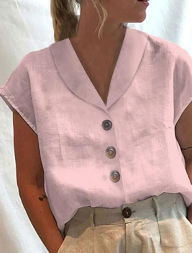 Dame let linned top med elegant knaplukning Stilla
