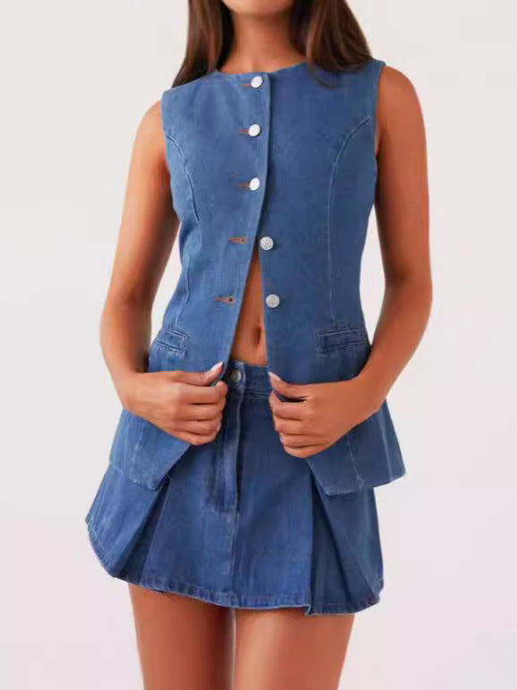 Dame Denim Latzbluse i moderne snit med praktiske lommer Stilla