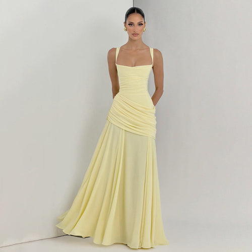 Dame Elegant Maxikjole med raffineret drapering og smalle spaghetti-stropper Skovae