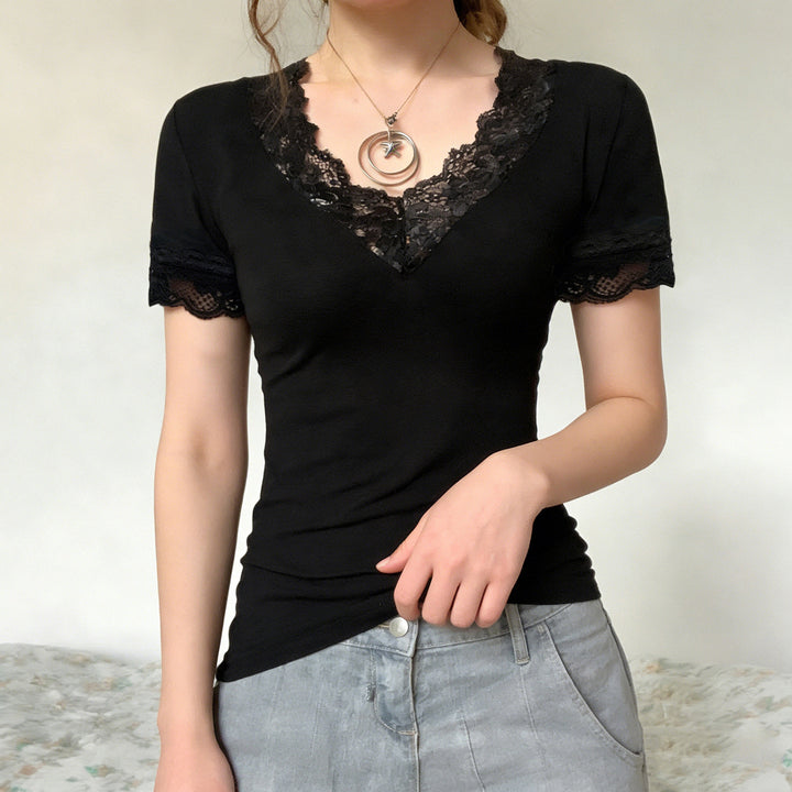 Dame Elegant Spids-T-shirt med V-hals og Kortærmet Skovae