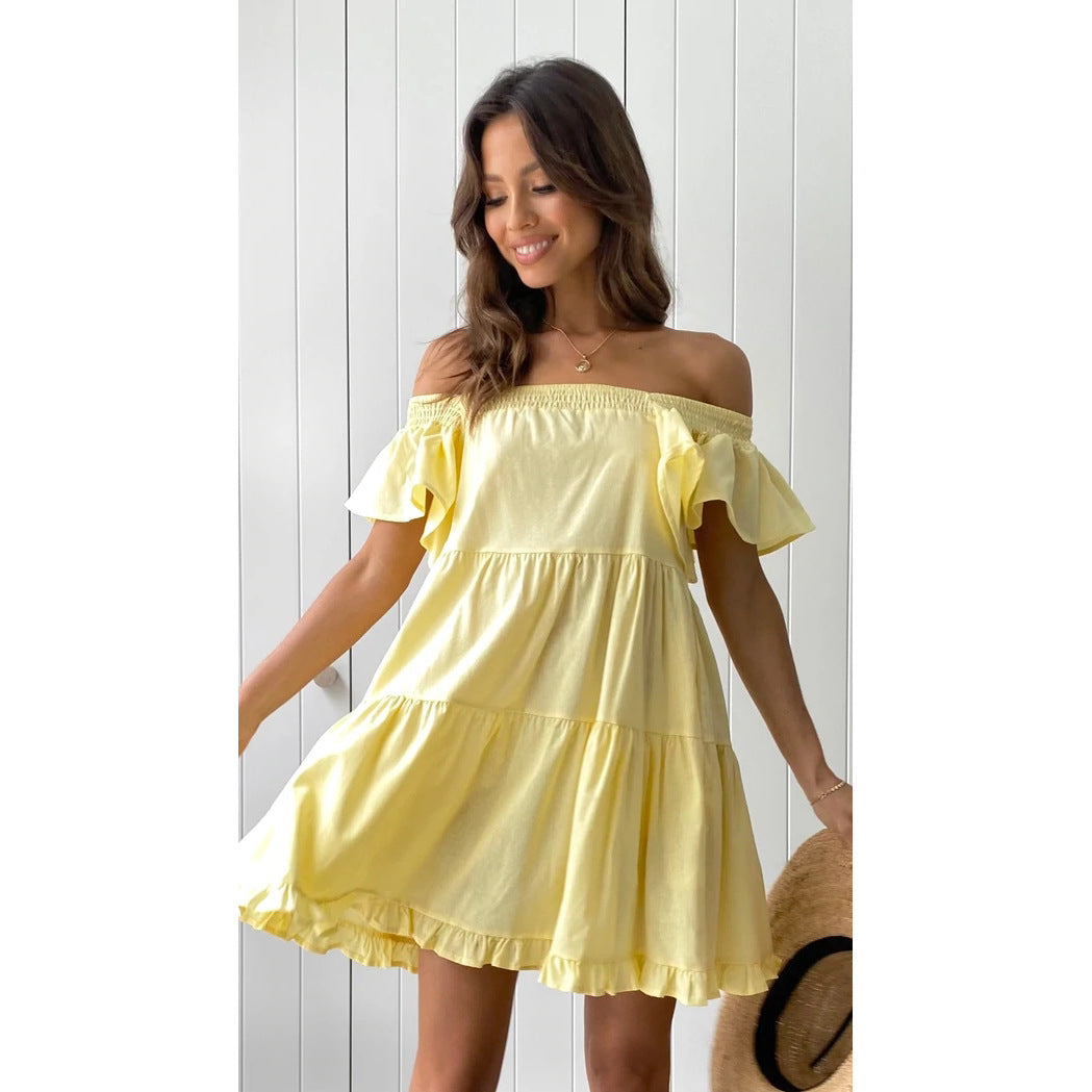 Ladies Off-Shoulder Casual Dress with Ruffle Details Skovae