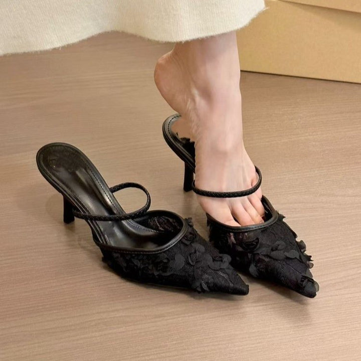 Femme Floral Dekoreret Spids Tå Mules Stilla