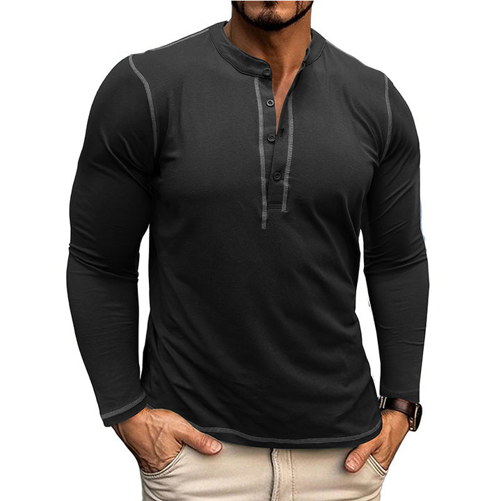 Herrer Langærmet Henley Shirt med åndbart stof og elegant knaplukning Stilla