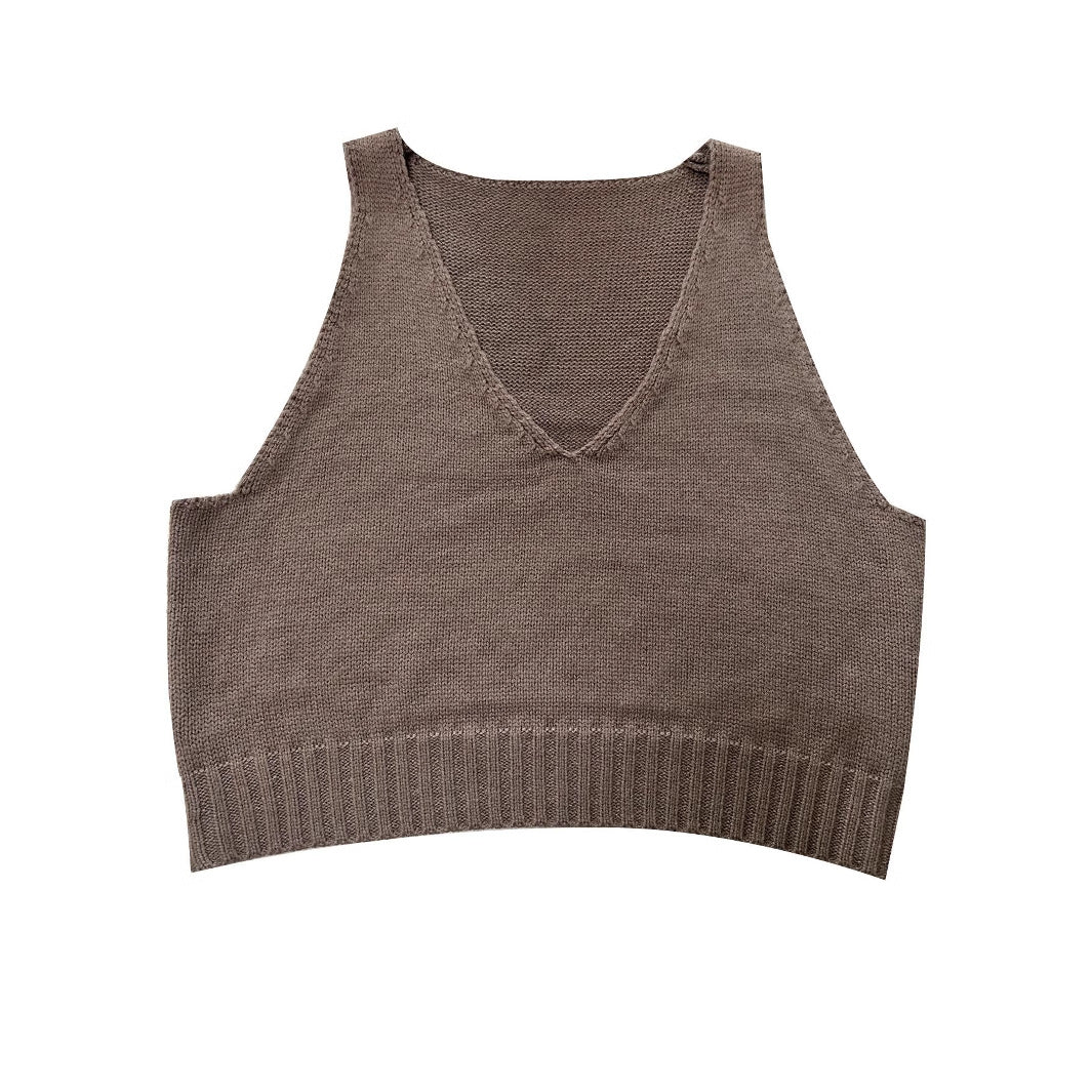 Femme Cropped Strik Tanktop med dyb V-udskæring Stilla