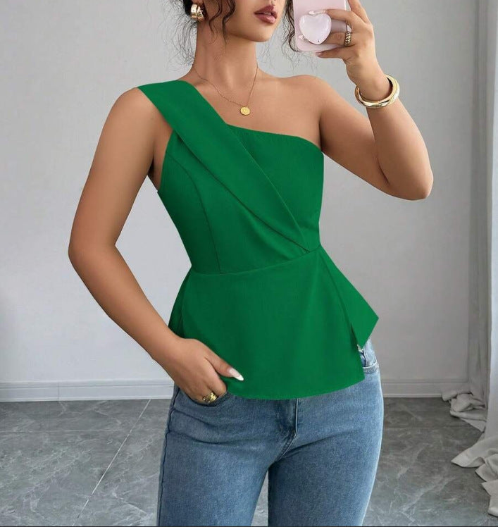 Dame Asymmetrisk Peplum Overdel med Drapering Skovae