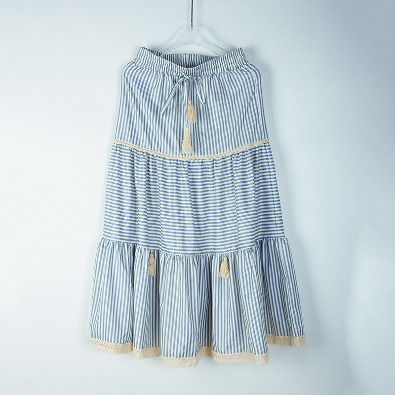 Stripet Bohemian Maxi-nederdel til damer med kvastdetaljer Stilla