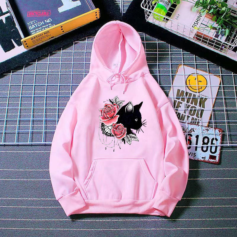 Kvinders hoodie med blomsterkat design Skovae