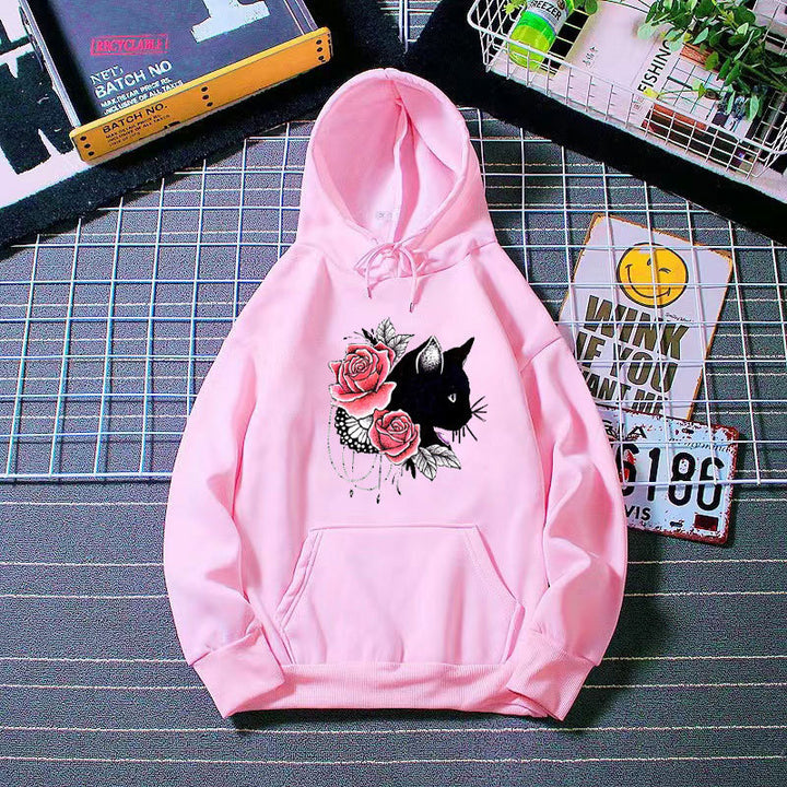 Kvinders hoodie med blomsterkat design Skovae