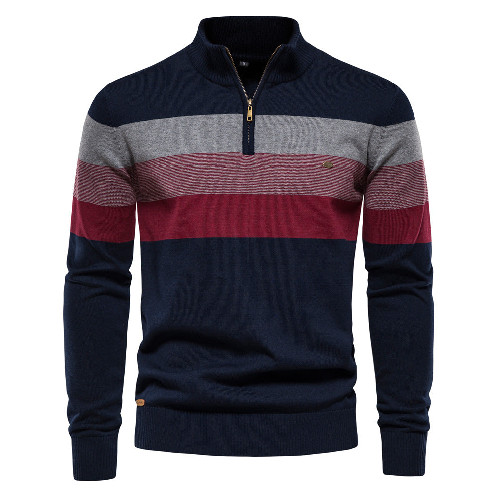 Herre strikpullover med moderne halvmidtlynlås og stribet design Stilla