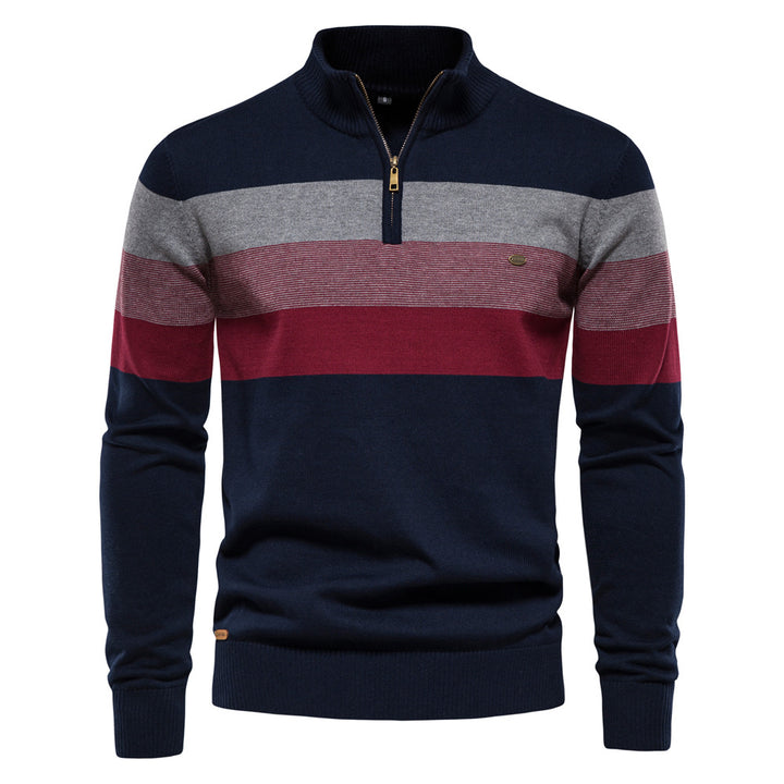 Herre strikpullover med moderne halvmidtlynlås og stribet design Stilla