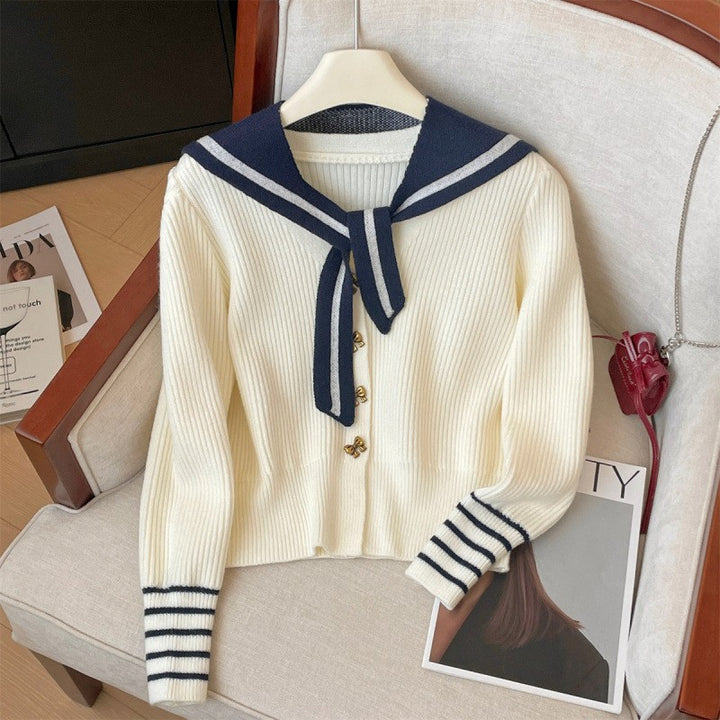 Damer cardigan med nautisk krave og dekorative knapper Stilla