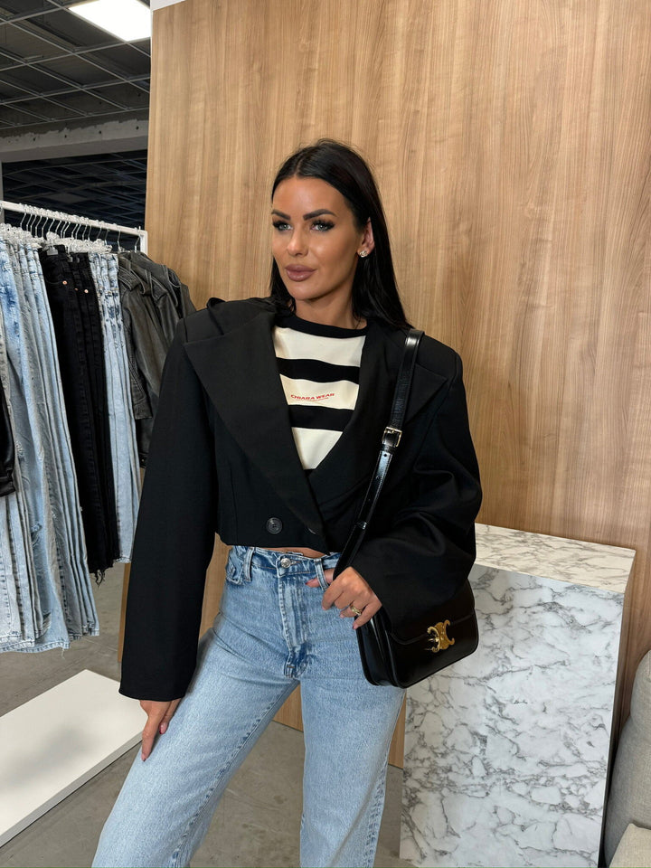 Dame mode cropped Blazerjakke med struktureret snit Stilla