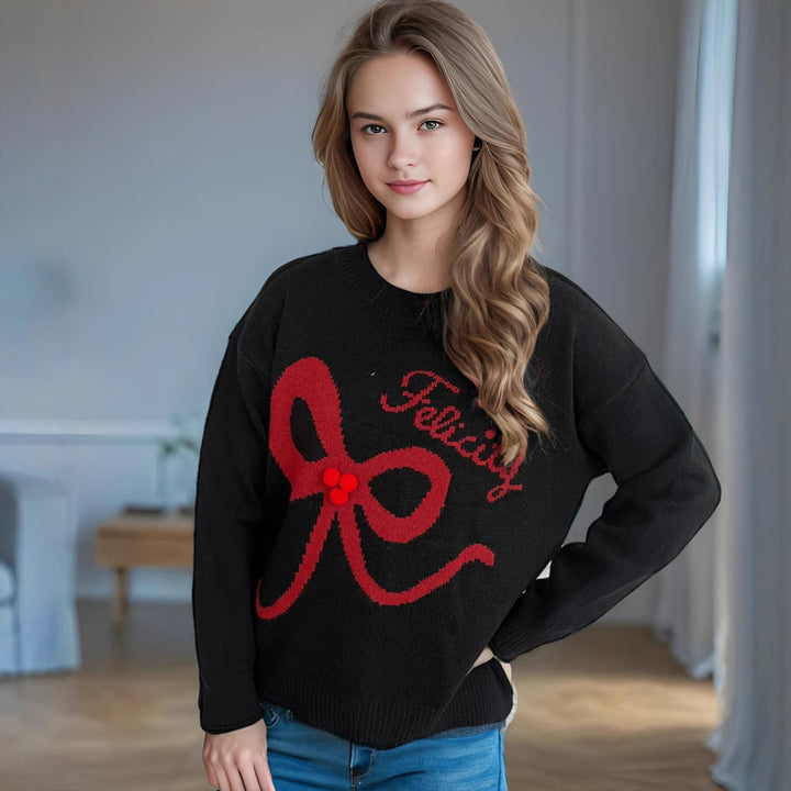Kvinders afslappede sweater med legende sløjfe motiv og blødt materiale Stilla