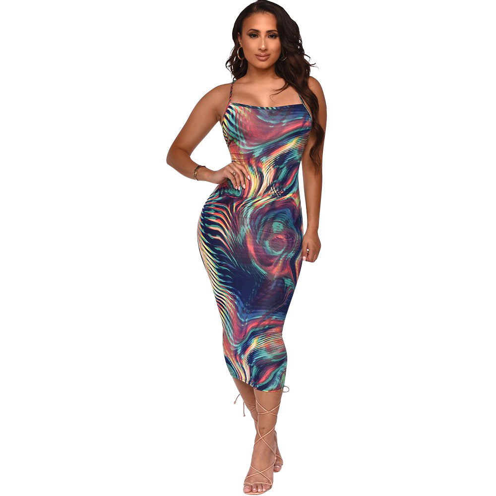 Dame Bodycon Kjole med abstrakt Print Stilla