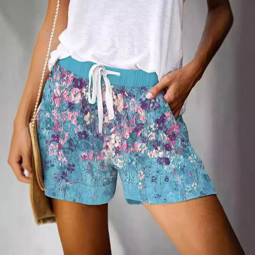 Dame shorts med blomstertryk og elastisk talje Stilla
