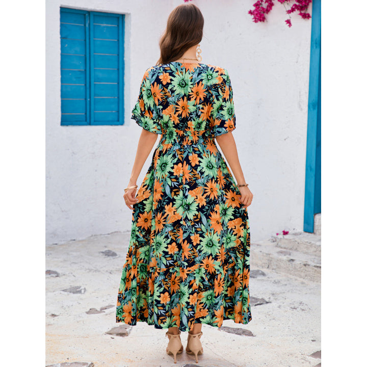 Dame Floral Print Maxi Kjole med korte ærmer Stilla