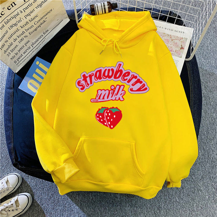 Dame hætte sweatshirt med munter jordbær mælk design Skovae