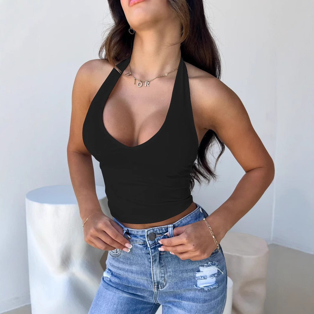Damer Crop-Top med dyb V-udskæring og moderne halterdesign Skovae