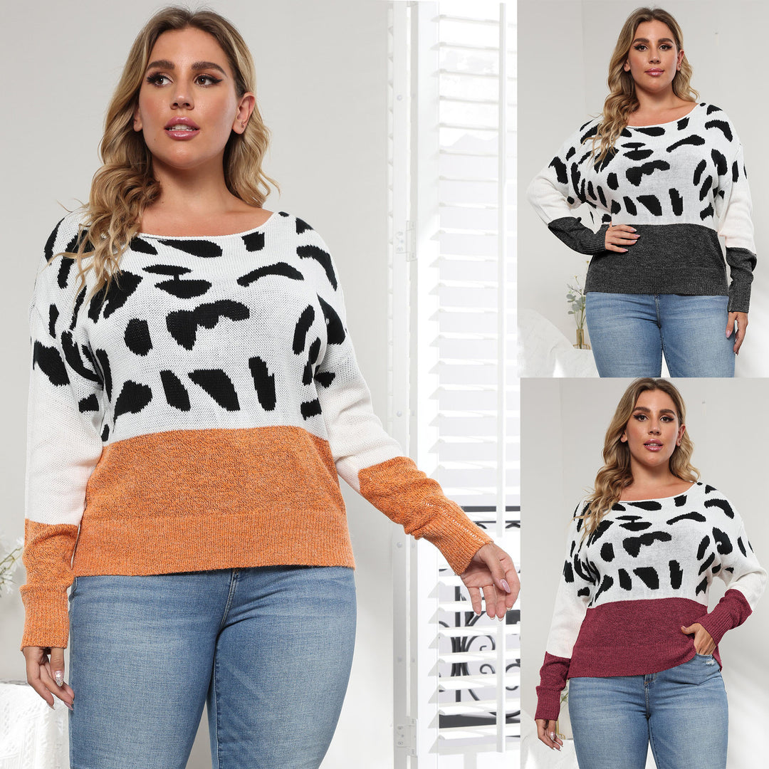 Dame afslappet sweater med moderne dyremønster og kontrasterende ærmeafslutninger Stilla