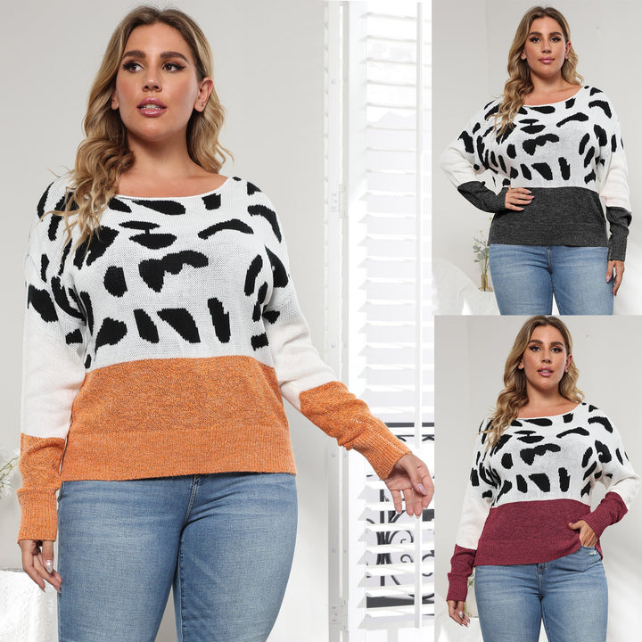 Dame afslappet sweater med moderne dyremønster og kontrasterende ærmeafslutninger Stilla