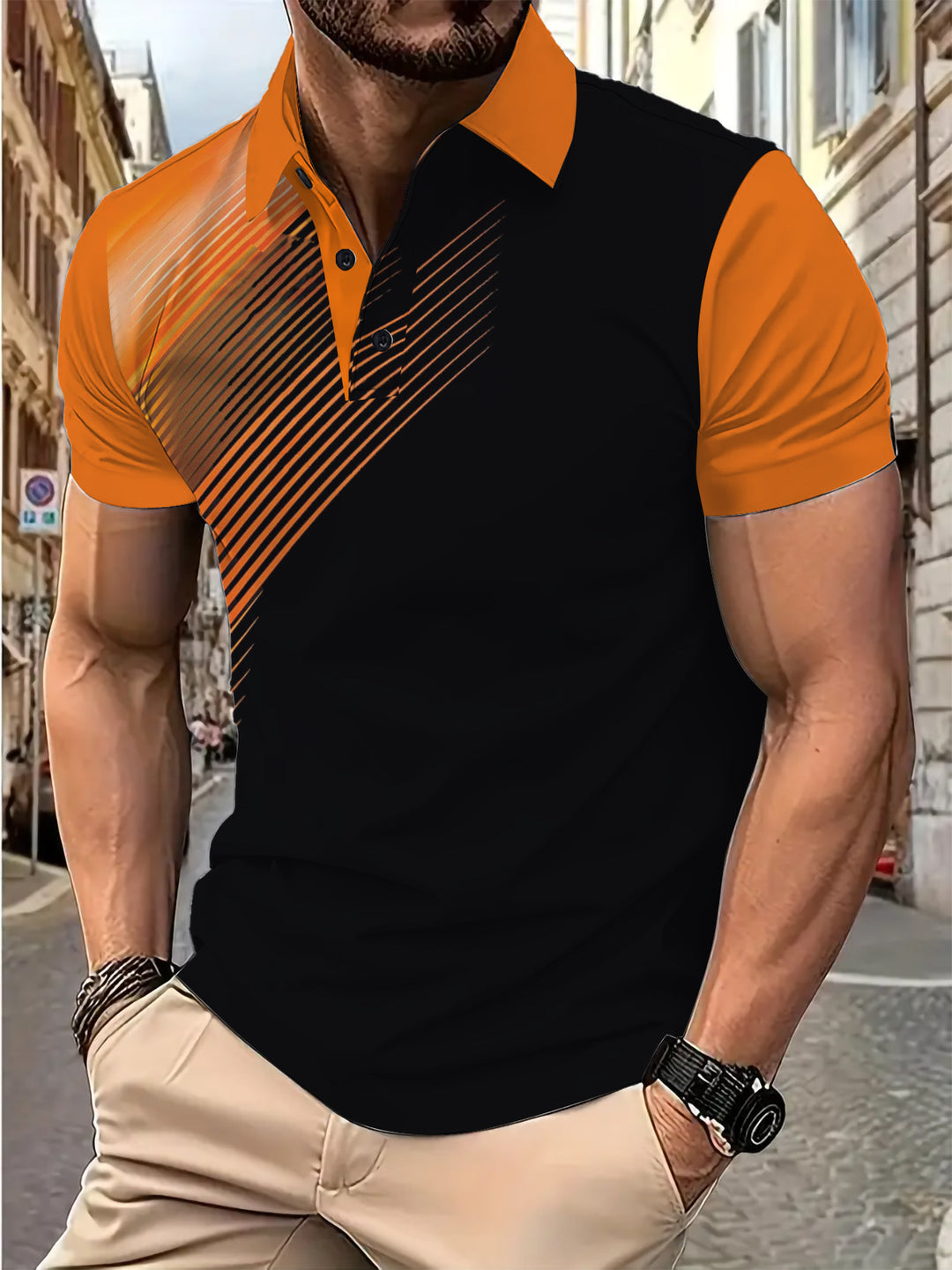 Herrer Poloshirt med moderne dynamisk stribemønster og åndbart stof Stilla