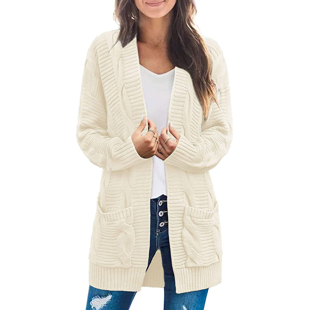 Kvinders chunky strik cardigan med lommer og struktureret stiklook Stilla