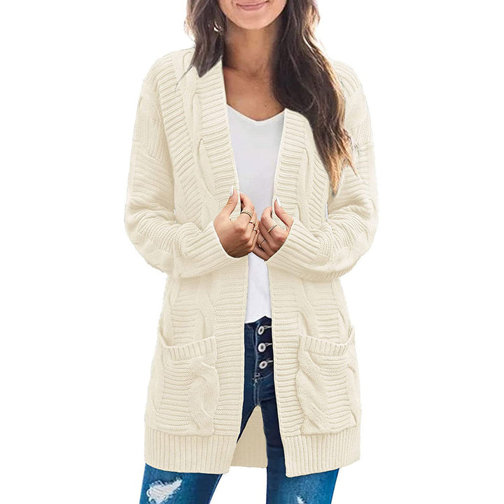 Kvinders chunky strik cardigan med lommer og struktureret stiklook Stilla