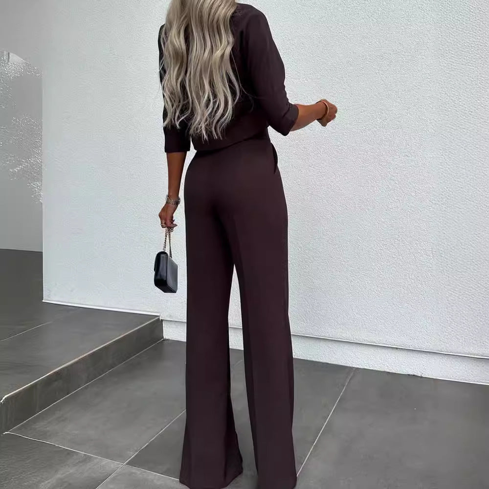 Damer Elegant To-Deljede Blazer Sæt med Høj Talje Bukser og Moderne Crop Top