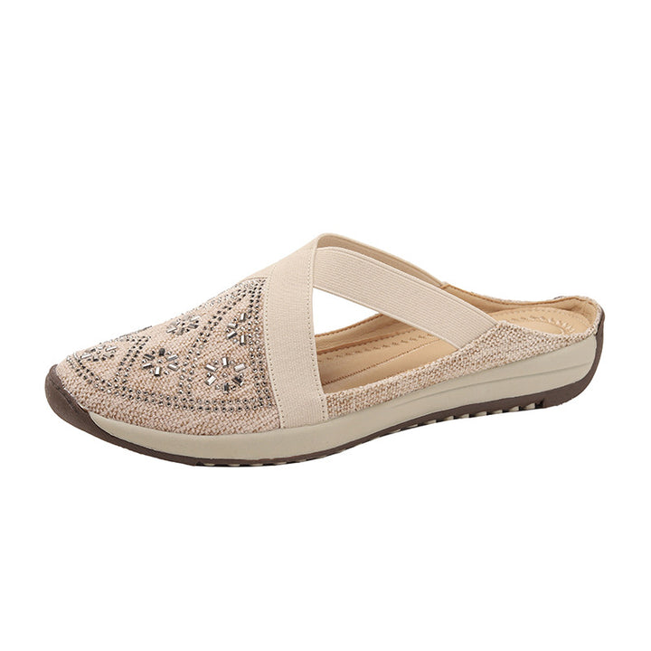 Dame slippers med modeapplikation og elastiske remme Stilla