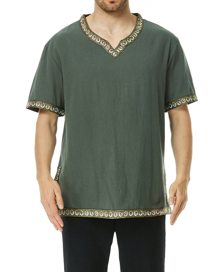 Herrer Broderet V-hals Tunika-top Stilla