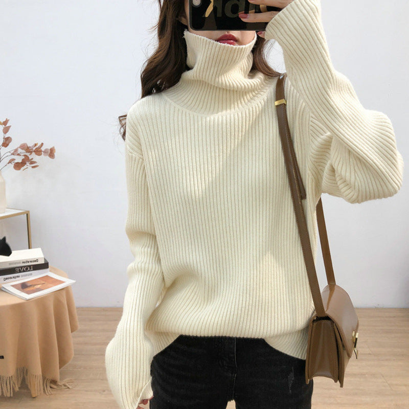 Kvinders varme turtleneck sweater med fin ribstrikket strik Stilla
