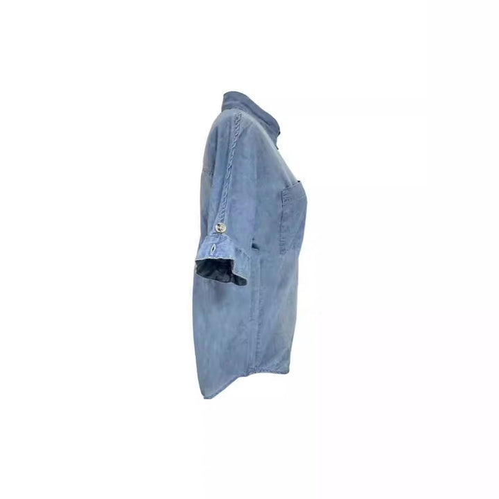 Dame Løst Denim-Skorte med praktiske Lommer Stilla
