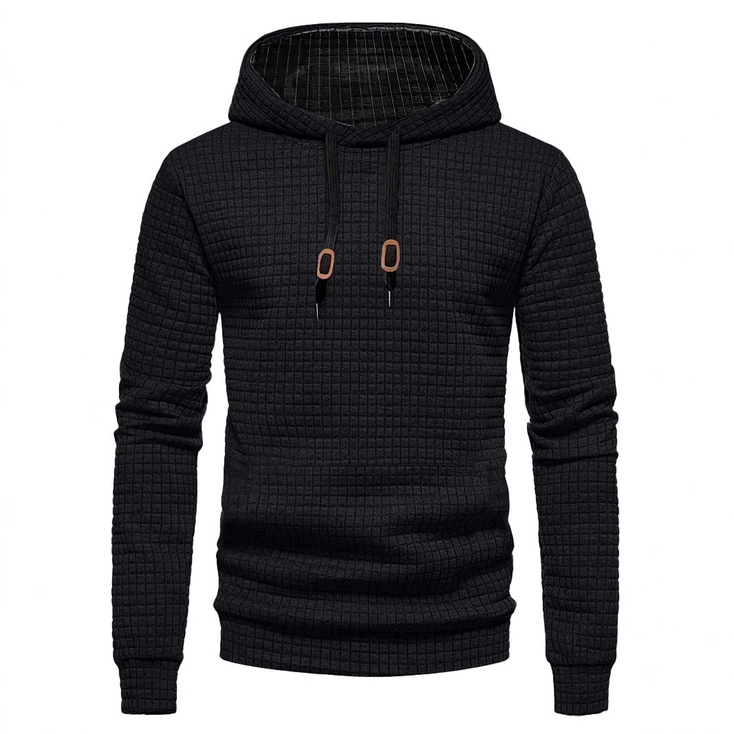 Herre nan quiltet hoodie med rektangulær quiltning, snøring og ribstrikkede manchetter Skovae