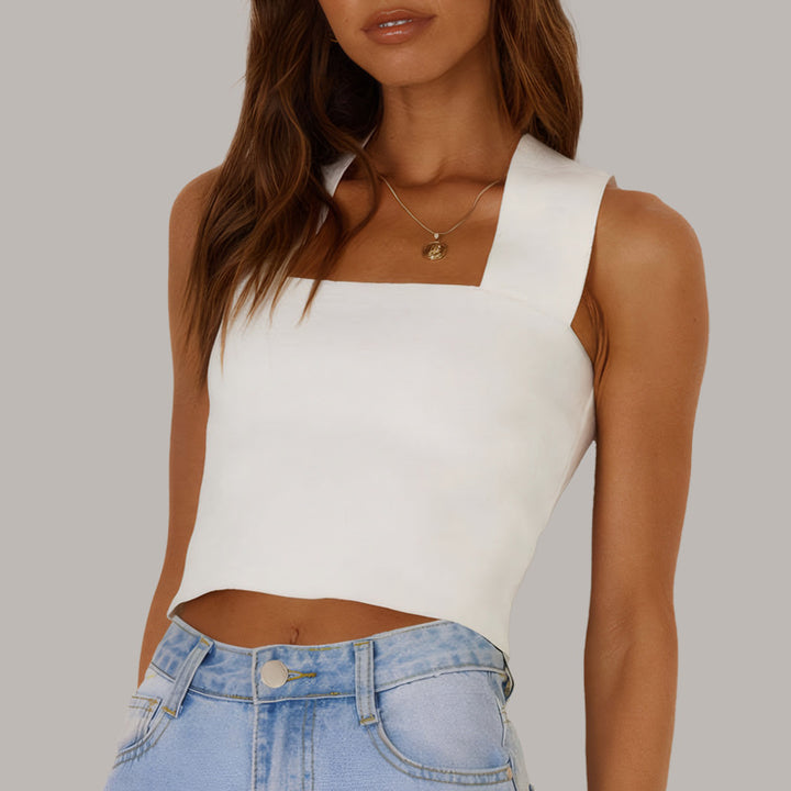 Dame ærmeløs crop-top med firkantet udskæring og figursyet snit Stilla