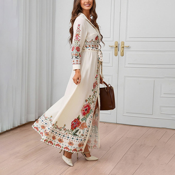 Kvinders Bluse-Maxikjole med intrikat broderi design Stilla